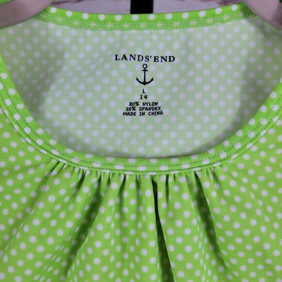 Lands End Rashguard Green Polka Dot Size 14 - Picture 3 of 5